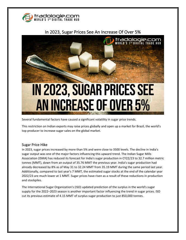 in 2023 sugar prices see an increase of over