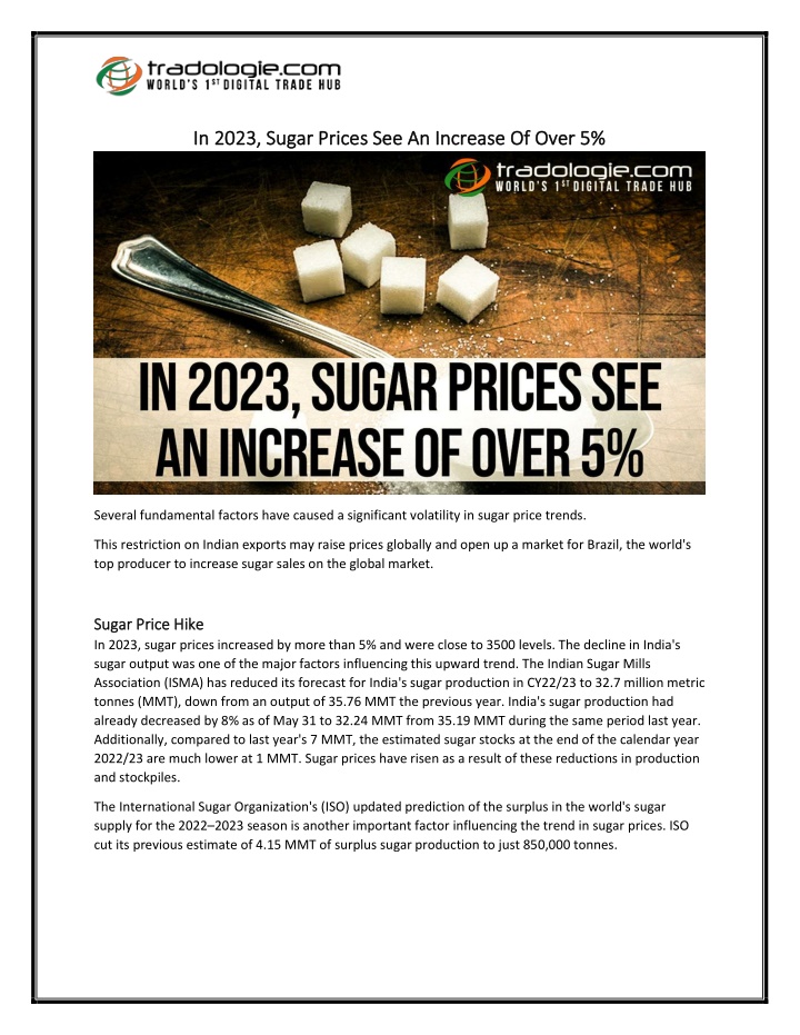 PPT In 2023, Sugar Prices See An Increase Of Over 5 PowerPoint