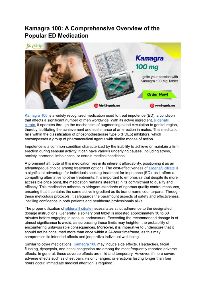 kamagra 100 a comprehensive overview