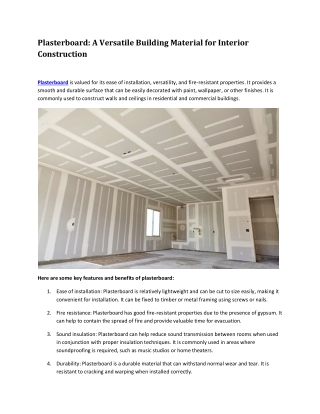 Plasterboard: A Versatile Building Material for Interior Construction
