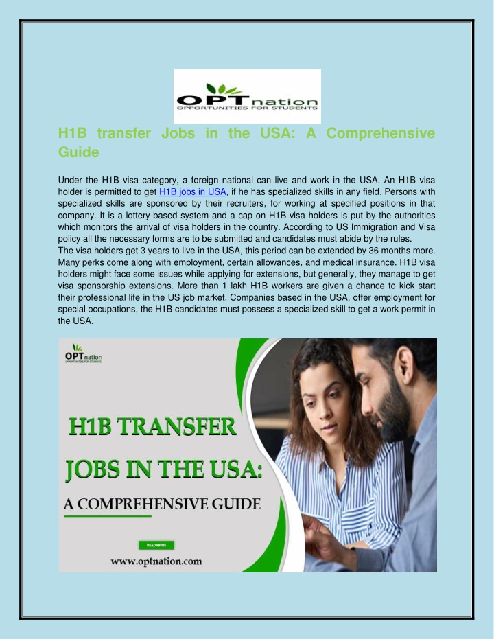 h1b transfer jobs in the usa a comprehensive