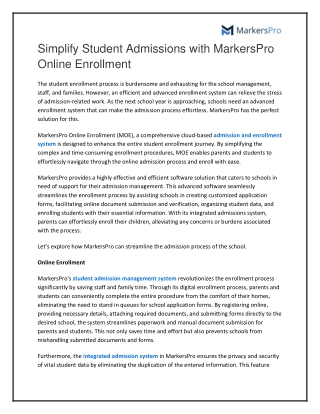 Simplify Student Admissions with MarkersPro Online Enrollment