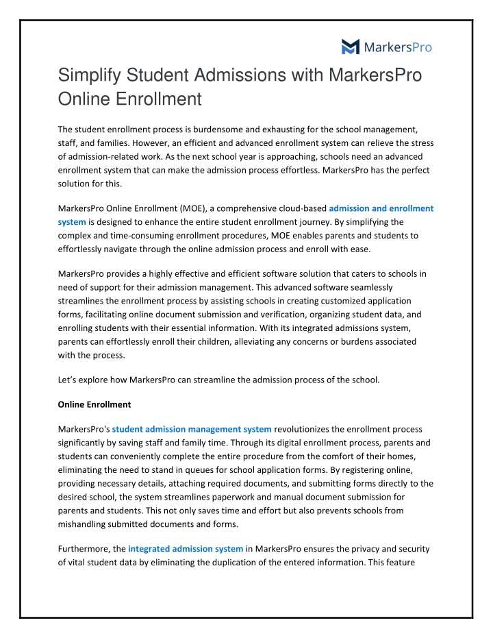 simplify student admissions with markerspro
