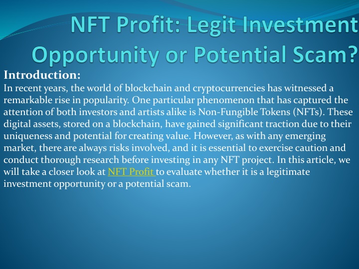 nft profit legit investment opportunity or potential scam