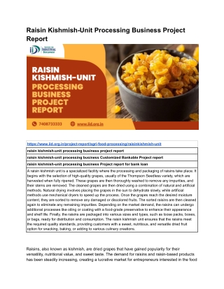 raisin kishmish unit processing business project