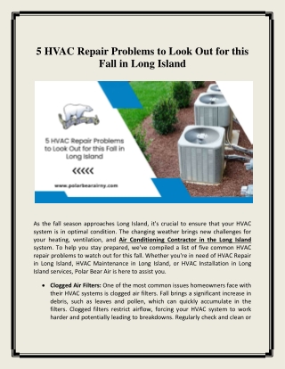 5 HVAC Repair Problems to Look Out for this Fall in Long Island