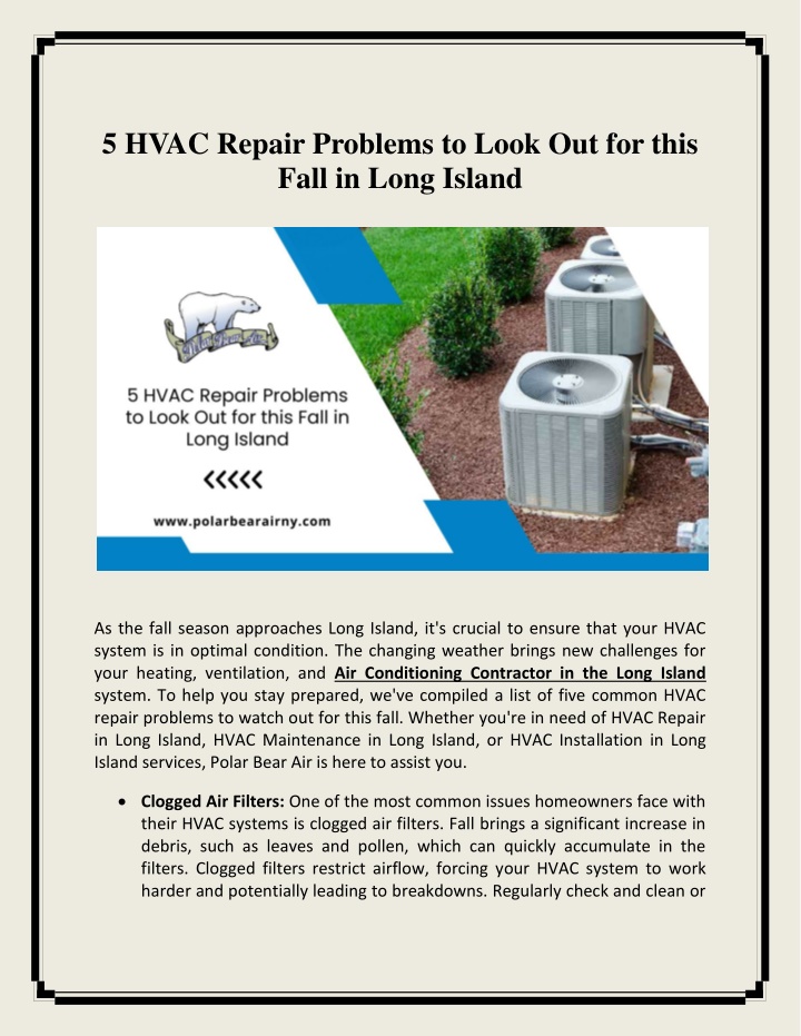 5 hvac repair problems to look out for this fall