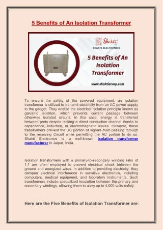 5 benefits of an isolation transformer