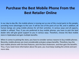 Purchase the Best Mobile Phone From the Best Retailer Online