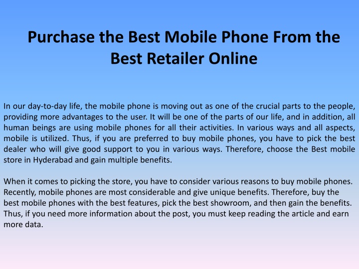 purchase the best mobile phone from the best