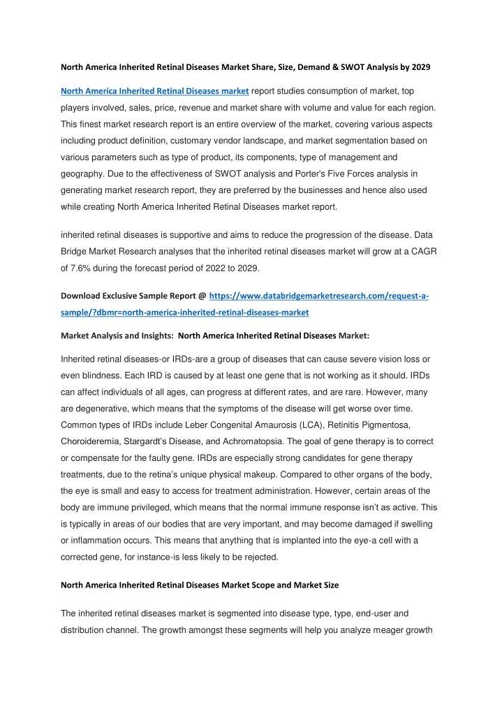 north america inherited retinal diseases market