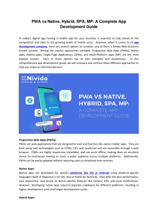 PWA vs Native, Hybrid, SPA, MP A Complete App Development Guide