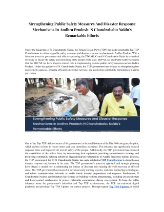 Strengthening Public Safety Measures And Disaster Response Mechanisms In Andhra