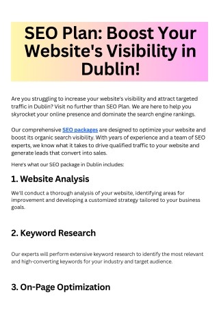 SEO Plan: Boost Your Website's Visibility in Dublin