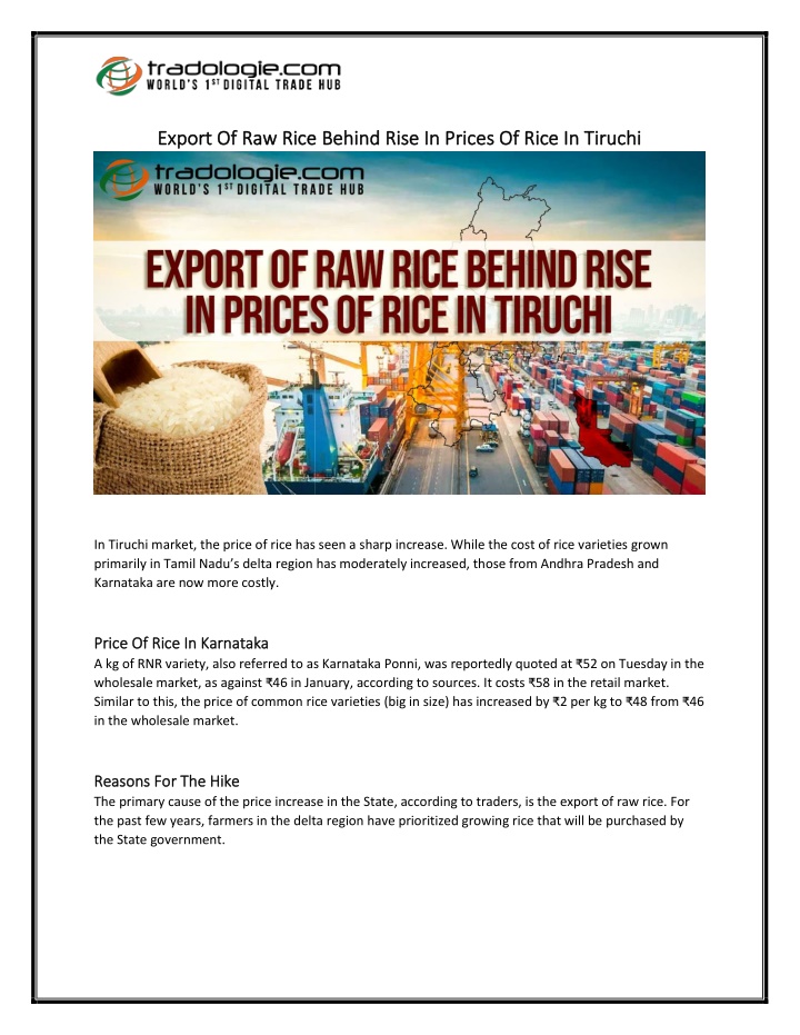export of raw rice behind rise in prices of rice