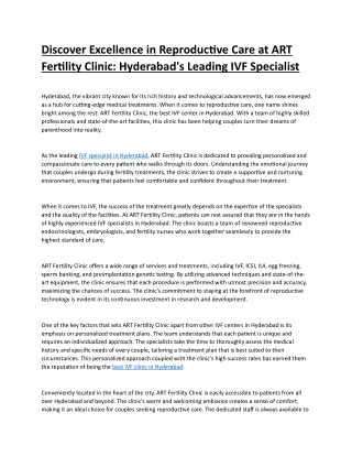 Discover Excellence in Reproductive Care at ART Fertility Clinic