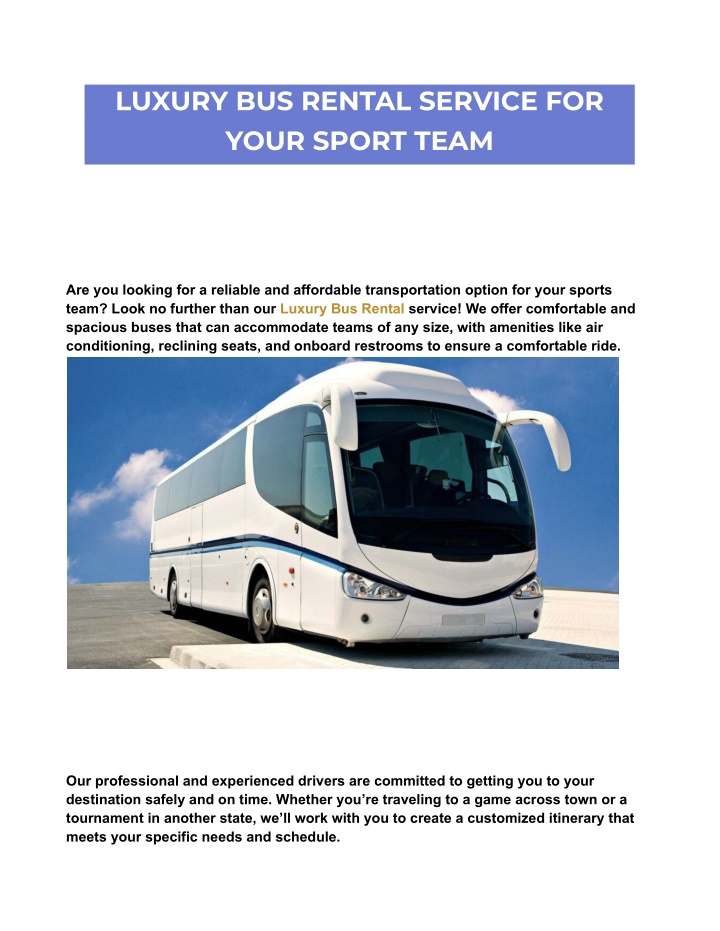luxury bus rental service for your sport team