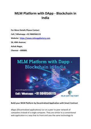 MLM Platform with DApp - Blockchain in India