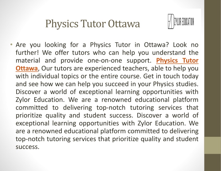 physics tutor ottawa