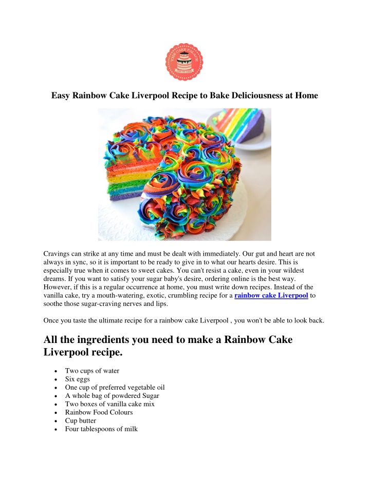 easy rainbow cake liverpool recipe to bake
