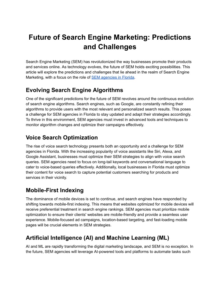 future of search engine marketing predictions