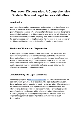 Mushroom Dispensaries_ A Comprehensive Guide to Safe and Legal Access - Mindtrek