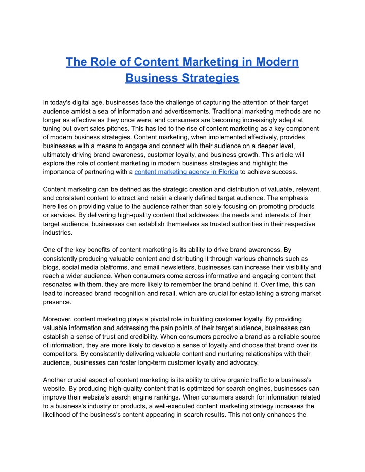 the role of content marketing in modern business