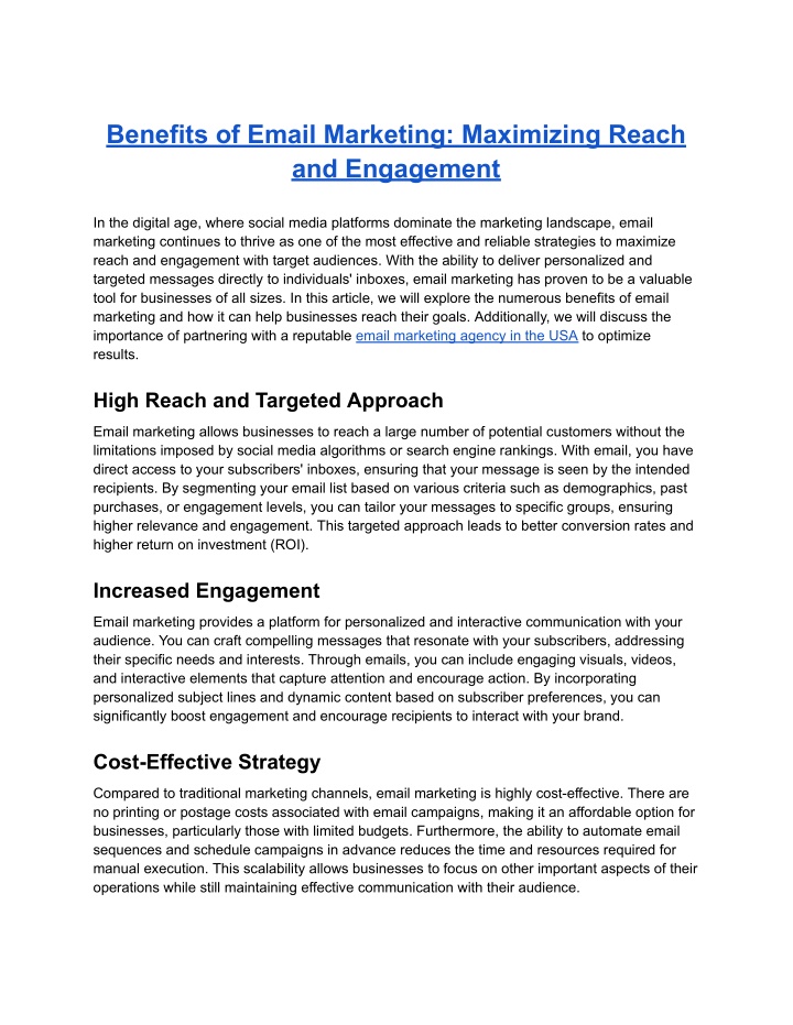 benefits of email marketing maximizing reach