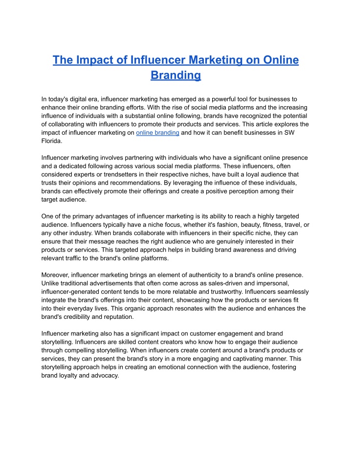 the impact of influencer marketing on online