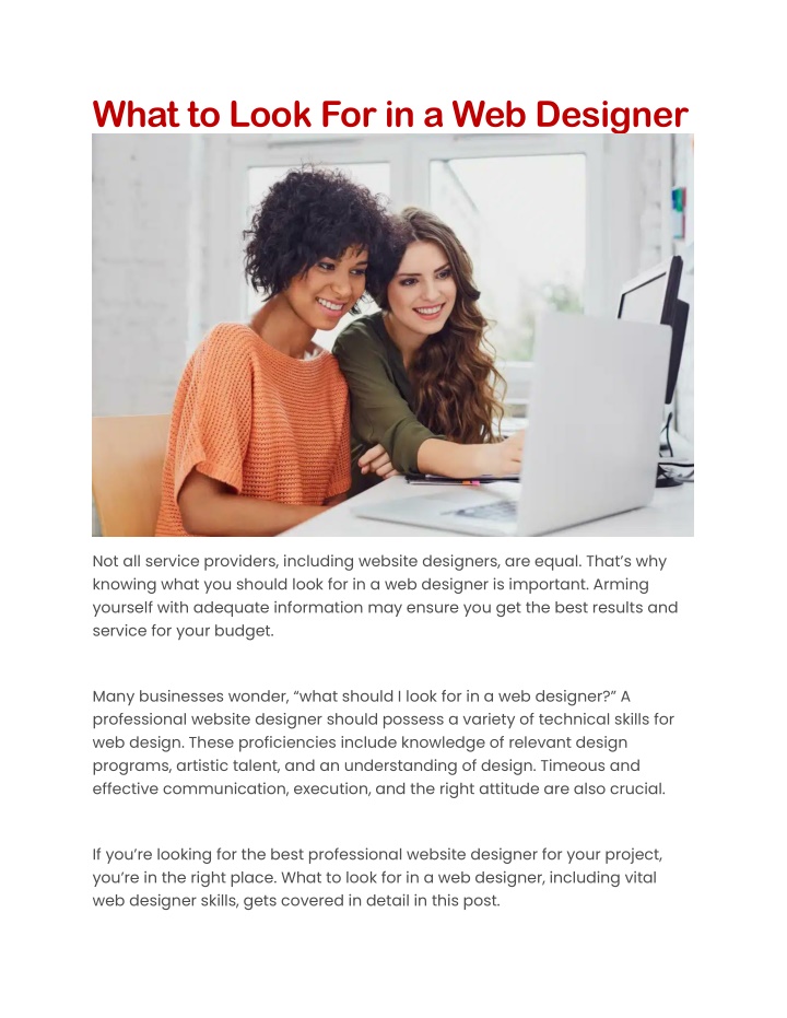 what to look for in a web designer