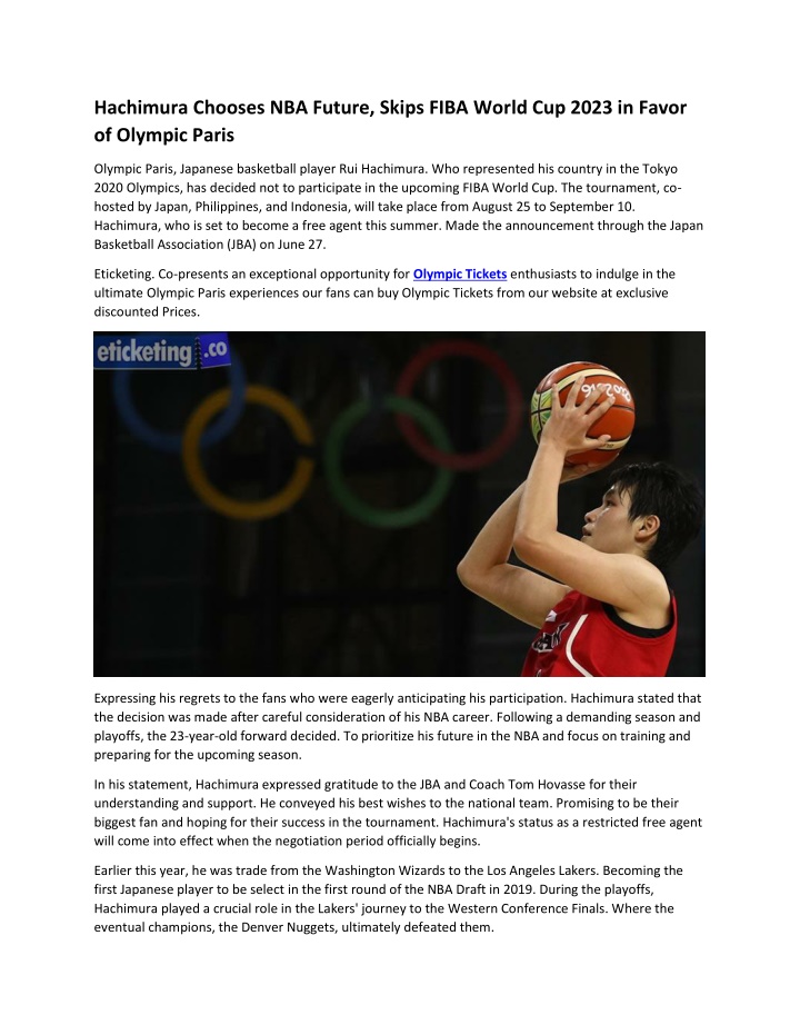 hachimura chooses nba future skips fiba world