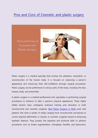 Pros and Cons of Cosmetic and plastic surgery