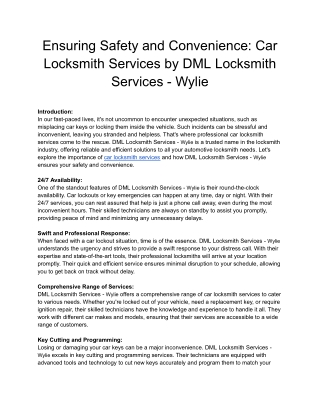 Ensuring Safety and Convenience_ Car Locksmith Services by DML Locksmith Services - Wylie