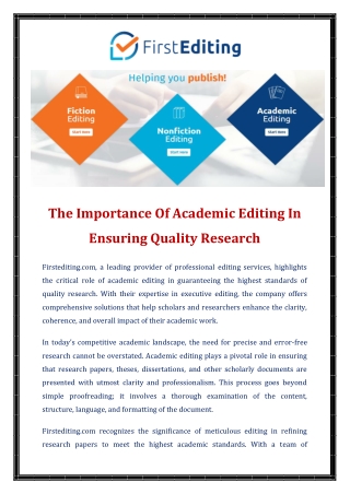 The Importance Of Academic Editing In Ensuring Quality Research