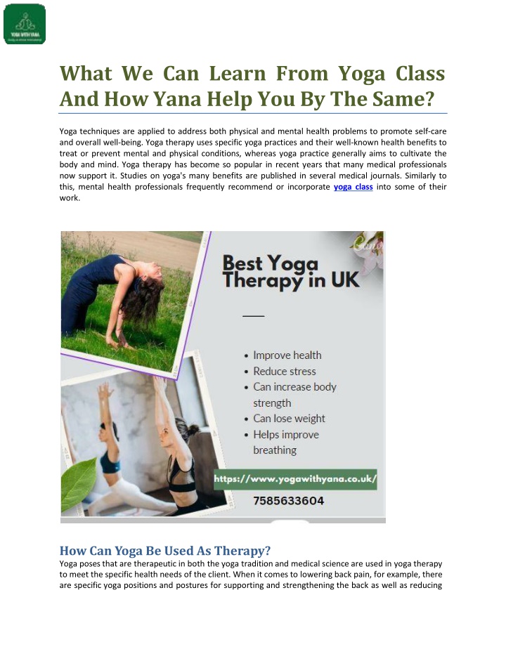 wha t w e c an l e a r n f ro m y o g a cla s s and how yana help you by the same