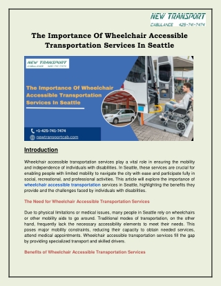 The Importance Of Wheelchair Accessible Transportation Services In Seattle