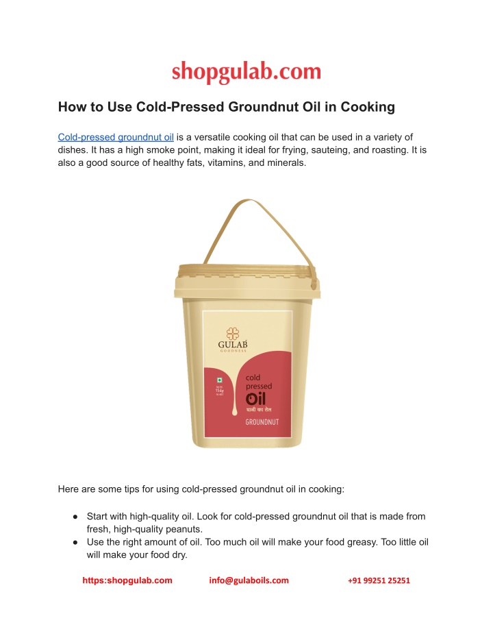 how to use cold pressed groundnut oil in cooking