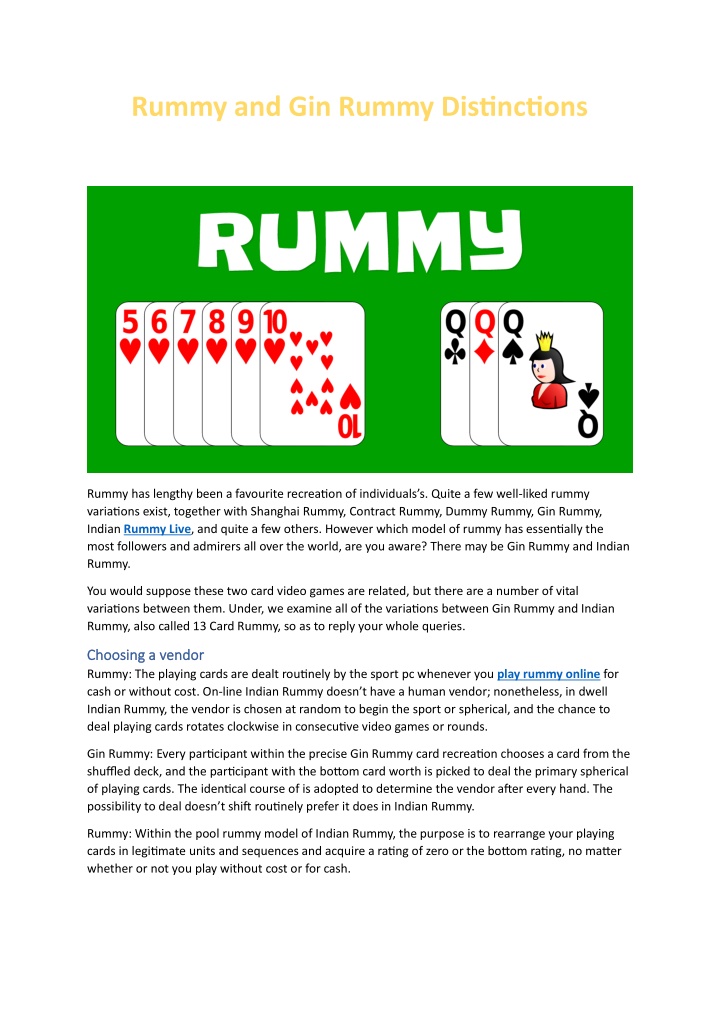 rummy and gin rummy distinctions