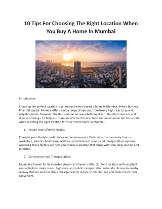 10 Tips For Choosing The Right Location When You Buy A Home In Mumbai