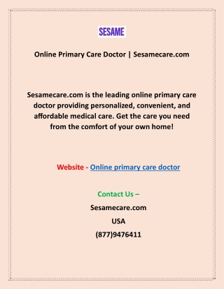 Online Primary Care Doctor | Sesamecare.com