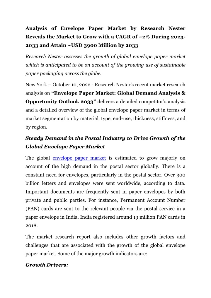 analysis of envelope paper market by research