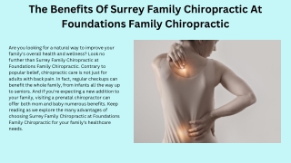 The Benefits Of Surrey Family Chiropractic At Foundations Family Chiropractic