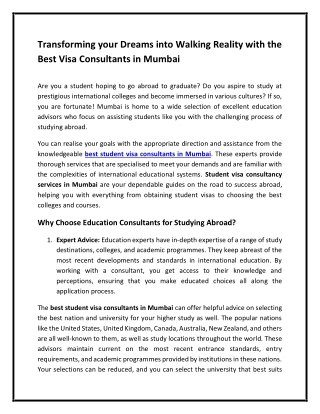 Looking for consultants who provides services for student visa agents in mumbai