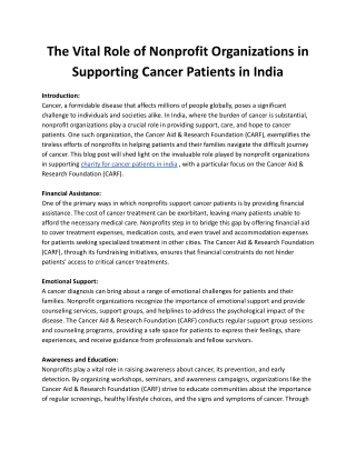 The Vital Role of Nonprofit Organizations in Supporting Cancer Patients in India