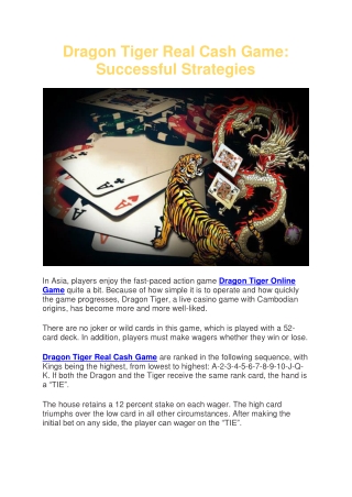 Dragon Tiger Real Cash Game Successful Strategies