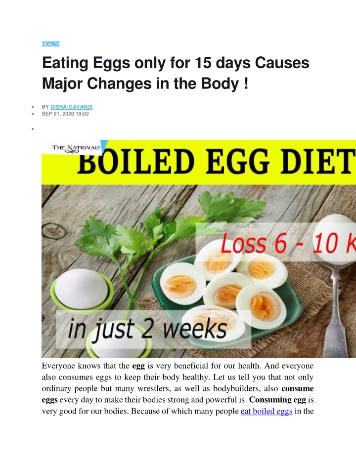 health eating eggs only for 15 days causes major