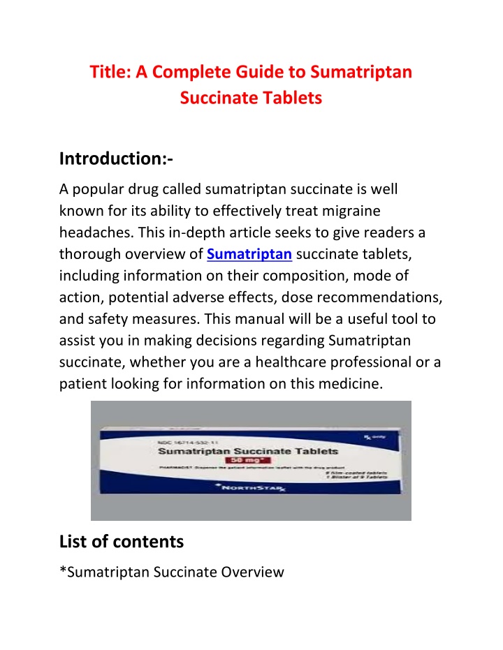 title a complete guide to sumatriptan succinate