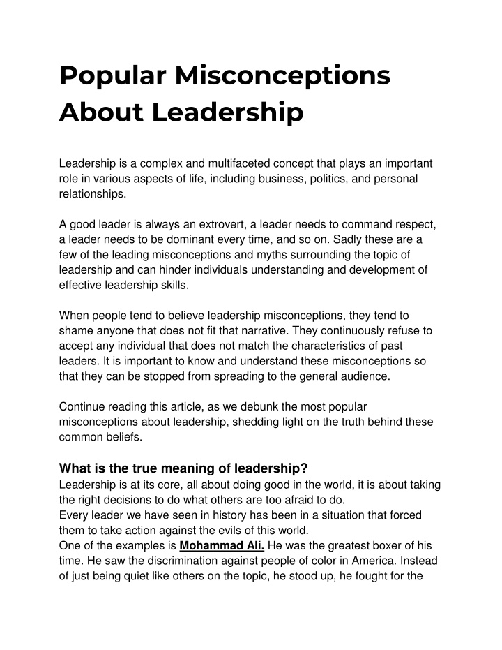 popular misconceptions about leadership