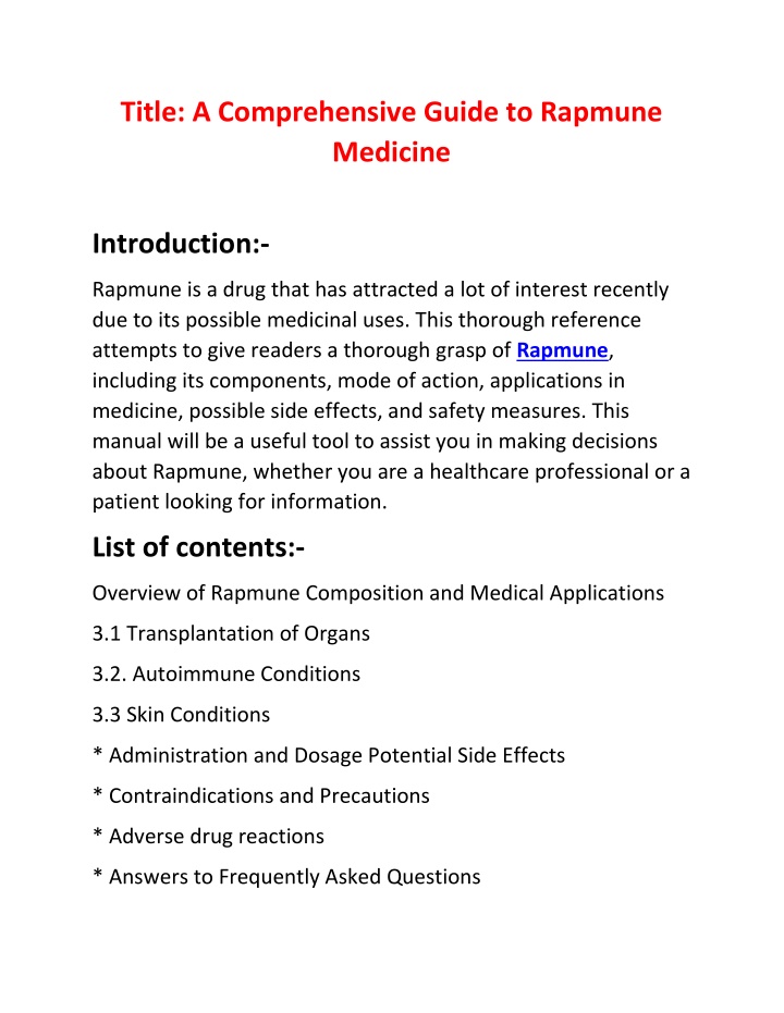 title a comprehensive guide to rapmune medicine