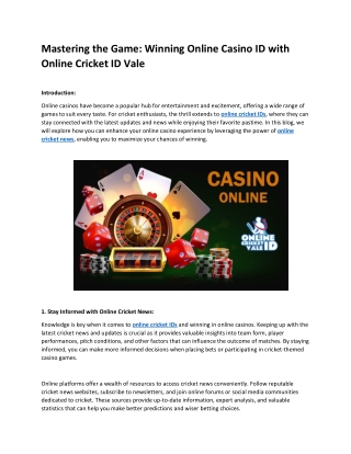 Mastering the Game: Winning Online Casino ID with Online Cricket ID Vale
